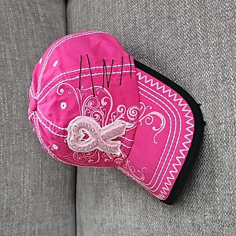 Breast Cancer Awareness 🎀 Pink Ribbon Baseball Hat Butterfly Rhinestones